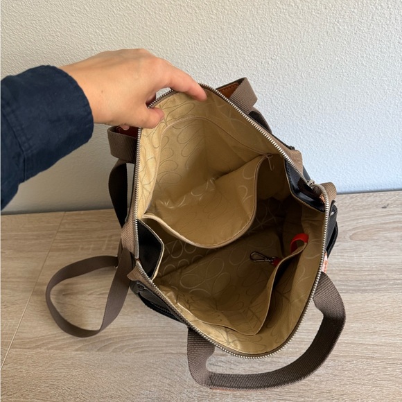 Orla Kiely Flower Stem Embossed Leather Backpack, Black - Picture 3 of 7